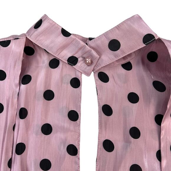 Pre-Loved Deco Lux Open Back Blouse Long Sleeve Crop Top Purple Black Dots US S - Picture 13 of 14